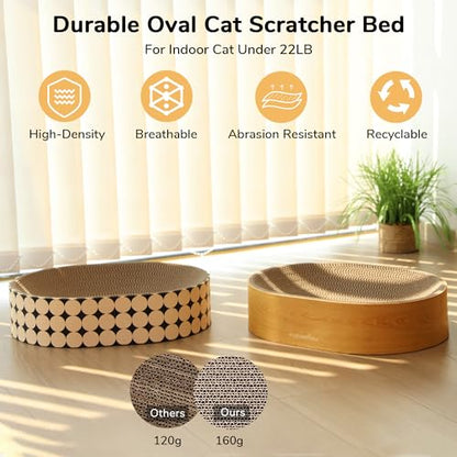 FUKUMARU Cardboard Cat Scratcher Bed, 2-in-1 Oval Cat Scratch Pad, Cats Scratching Board Lounge Bed Indoor, Durable Modern Kitty Scratcher Bowl, Cats Scratch Furniture Protector, Polka Dot - color: Polka Dot