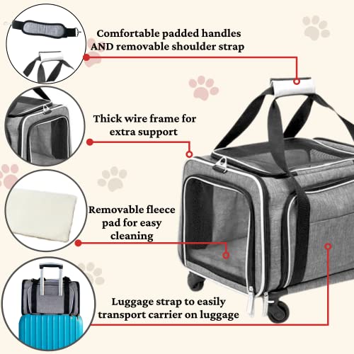 Ruff Life 101 Airline Approved Expandable Premium Pet Carrier on Wheels- Two Sided Expandable Rolling Carrier- Designed for Dogs & Cats- Extra Spacious Soft Lined Carrier! (Grey) - color: GREY