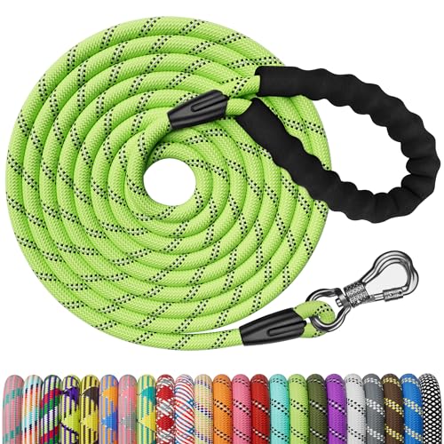 NTR Heavy Duty Dog Leash, 15FT Training Leash with Swivel Lockable Hook, Padded Handle and Highly Reflective Threads, Dog Lead for Walking, Hunting, Camping, Backyard for Small Medium Large Dog Green - color: Green, size: 15ft*1/2"