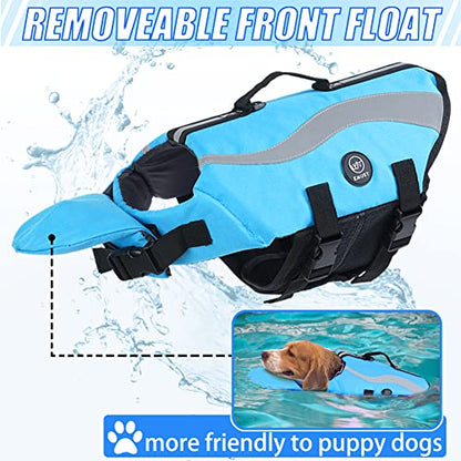 EMUST Dog Life Vests, Adjustable Life Jackets for Small Dogs with Enhanced Buoyancy, Small Dog Swim Vest with Durable Rescue Handle, Blue,XS - color: Blue, size: XS