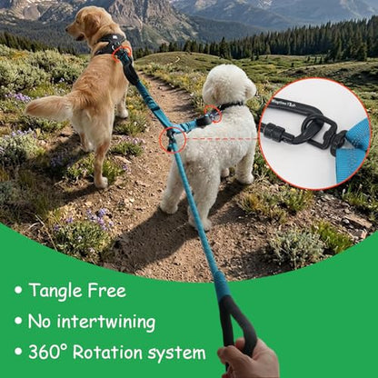 Double Dog Leash No Tangle – Dual Dog Leash for 2 Dogs with Shock Absorbing Bungee, 360° Swivel, Reflective Safety, Heavy Duty for Medium & Large Dogs (Carnation Red) - color: Carnation Red