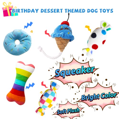 lilfrd Dog Birthday Toy Set, 9Pcs Plush Pet Toy for Small Dogs, Includes Squeaky Cake Hat, Bandana, Dessert Themed Toys, Balloons, for Dog Birthday Party - style: Blue Birthday Pack