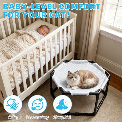 Elevated Cat Cooling Hammock Bed, Hexagonal Raised Cat Cot with Breathable Ice Beanie Fabric and Anti Slip Block, Cooling Pad Mat Indoor Outdoor Stable Pet Swing Bed for Small Puppy, Gery - color: Gray