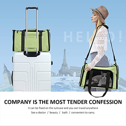 Henkelion Pet Carrier for Small Medium Cats Dogs Puppies up to 15 Lbs, Airline Approved Small Dog Carrier Soft Sided, Collapsible Travel Puppy Carrier - Green - color: Green, size: 17.0"L x 11.0"W x 11.0"H
