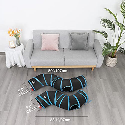 Pawaboo Cat Toys, Cat Tunnel Tube S-Shaped Tunnels 25x97cm Extensible Collapsible Cats Play Tent Interactive Toy Maze Cats House with Balls and Bells for Kitten Kitty Rabbit Small Animal, Blue - color: Blue, size: S Way