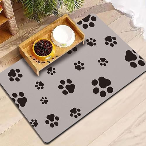 Dog Food Mat for Food and Water, Absorbent Pet Feeding Non-Slip Backing Cat Dog Bowl Mat No Stains Quick Dry Placemat with Footprints for Messy Brown,20"×12" - color: Brown-JY, size: 12"×20"