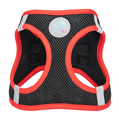 PHOEPET Step-in Dog Harness,Reflective Adjustable Dog Vest Harness, Soft Pet Walking Jacket with 2 Metal Leash Hooks for Dog and Cat(Black Base & Red Straps,M) - color: Black Base & Red Straps, size: M (Neck: 11-12”,Chest: 14.5-16”)