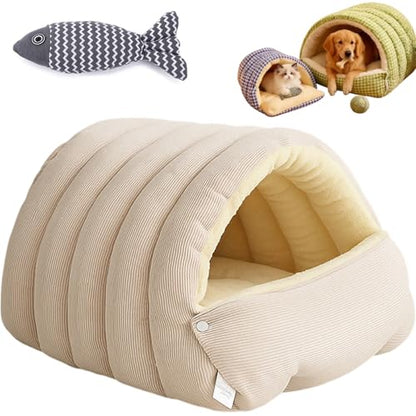 Cat Bed, 2026 New Upgrated Warm Cat Bed for Winter, 360° Nesting Design, Snuggle Season Just Got Fluffier, Calming Plush Anti-Anxiety Cuddler Beds with Removable Cushioned (Beige,M) - color: Beige, size: M