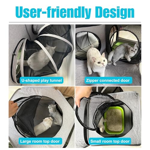 Portable Dog Playpen 2-Room with Tunnel, 3-in-1 Large Cat Crate Play Enclosure with Separate Areas, Foldable Pet Playpen for Puppy Kitten and Small Animals Indoor Outdoor - size: Large