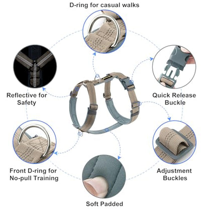 Plutus Pet No Pull Dog Harness, Adjustable Nylon Harness with Soft Padding, Reflective and Heavy Duty Dog Harness for Small, Medium, Large Dogs(Beige, S) - color: Beige, size: S
