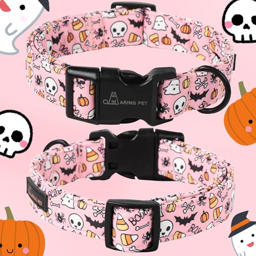 ARING PET Halloween Dog Collars, Cute Pink Pumpkin Ghost Bat Spider Skull Pet Collar with Quick Release Buckle for Small Medium Large Girl Boy Dogs-XS - color: Halloween Party, size: X-Small