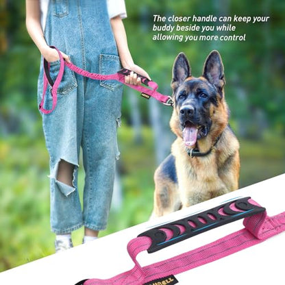 AUBELL Tactical Dog Leash Heavy Duty,4-6ft Reflective Strong No Pull Bungee Leash for Medium Large Dogs with Comfortable Padded Double Handle,Car Seat Belt,360 Degree Rotating Carabiner,Pink - color: M/L-Pink(4-6FT)