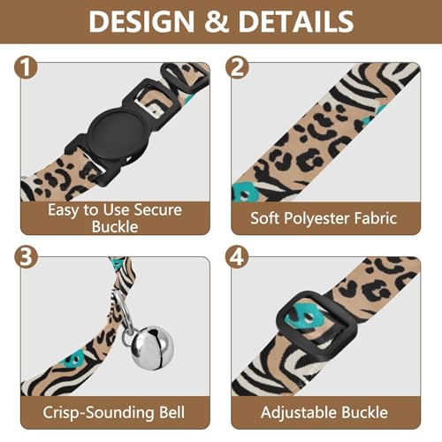 Zebra Leopard Tan Collar for Kitten, 2 Pack Kitten Bell Collar - color: Zebra Leopard Tan