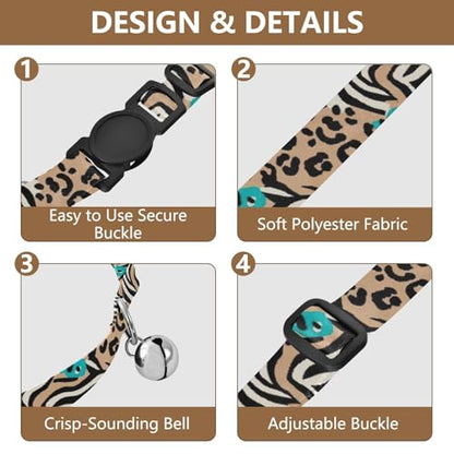 Zebra Leopard Tan Collar for Kitten, 2 Pack Kitten Bell Collar - color: Zebra Leopard Tan
