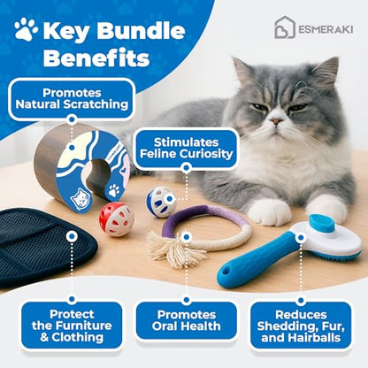 Flexible Cat Scratcher Bundle with Built-In Ball Track - Interactive Shape Shifting Magic Organ Cat Toys for Indoor Cats - Corrugated Cardboard, Magnetic Design, Foldable Space Saving for Bored Cats