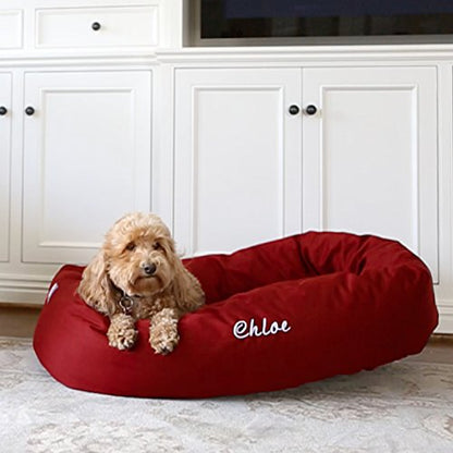 Majestic Pet Personalized Bagel Calming Dog Bed - Cozy Soft Round Washable Dog Bed - 40x29x9 Inch - Large Red - color: Red, size: Large