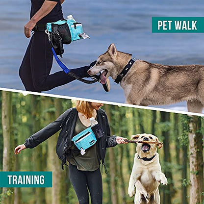 PetAmi Dog Fanny Pack, Treat Pouch for Dog Walking, Training, Built in Poop Bag Dispenser, Water Bottle Holder, Collapsible Bowl, Pet Treat Waist Belt for Hiking, Running, Kibbles (Turquoise) - color: Sea Blue