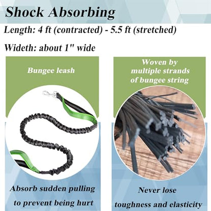 Bungee Dog Leash Extension Attachment 4ft with Double Swivel Clips for Bicycle, Running，Reflective Shock Absorbing Lead for Dogs up to 150 lbs (1, Green-Reflective) - color: Green-Reflective