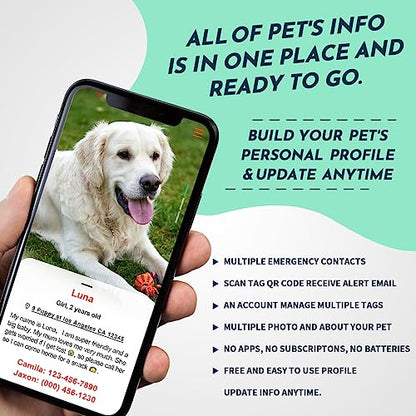 Stainless Steel QR Code Pet ID | Personalized Dog & Cat Tag with Online Profile & Location Alert Email | Durable Collar Identifier