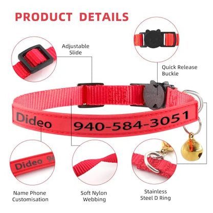 Personalized Custom Cat Collars,Custom ID Collar with Pet Name and Phone Number, Adjustable Kittens Nylon Collars Breakaway with Bells for Boy Girl (Normal) - color: Normal