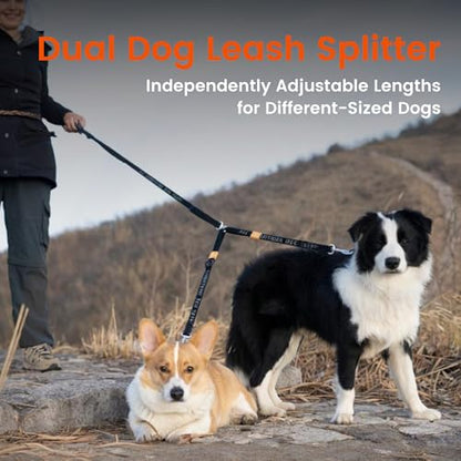 Double Dog Leash, No Tangle 360° Swivel, Adjustable Two Padded Handles, Double Clip Dog Leash Coupler Splitter Breeds (Brown, 4/5'' x 0.9 FT, Std) - color: Brown, size: Std M/L