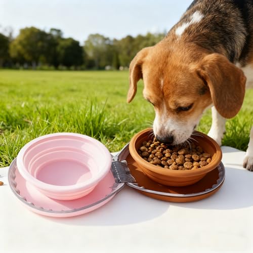 Zegcohjave Collapsible Dog Bowls,Travel Dog Bowl, Dog Water Bowl,Cat Bowl,Portable Pet Bowl, Suitable for Travel, Camping, and Hiking(Brown and Pink) - color: Brown and pink