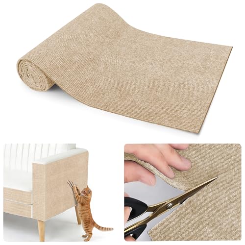 cat Scratching mat Self-Adhesive, Trimmable Furniture Protector for Couch, Sofa, Wall & Cat Trees - Durable Scratch Pad with Nano Tape, DIY Climbing Carpet for Indoor Cats(Khaki, 39.3"x15.8") - color: Khaki, size: 39.3"x15.8"