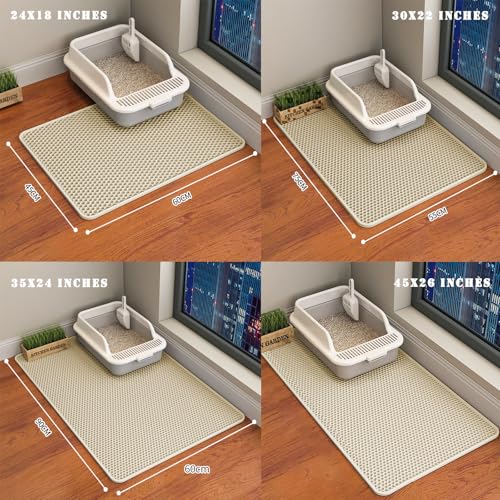 HCY&WLD Cat Litter Mat, Honeycomb Double Layer Cat Litter Trapping Mat, Waterproof Urine Proof Non-Slip, Scatter Control, Less Waste, Easier to Clean (Beige, 30" X 22") - color: Beige