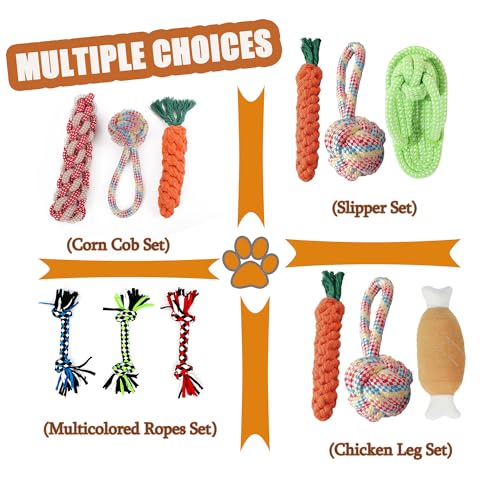 3PCS Natural Cotton Rope Toys for Small Dogs and Puppies, Dog Dental Care Chew Toys for Teething,Anxiety Relief, Helps Clean Teeth & Prevent Furniture Destruction(Chicken Leg Set) - color: Style D(Chicken Leg Set)