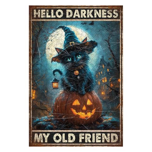 300 Pieces Jigsaw Puzzles for Adults, Hello Darkness My Old Friend Black Cat Halloween Art Puzzle, Stress Relief Logical Thinking Brain Teaser Puzzle 15.7x11 Inch - color: Wooden Puzzle12, size: 300 Piece pcs
