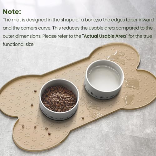 PWTAA Dog Food Mat Anti-Slip Silicone Dog Bowl Mat Thicker Pet Placemat Waterproof Cat Feeder Pad with Raised Edge Puppy Kitten Feeding Mats Suitable Small Medium-Sized Dogs Cats Eating Tray - color: Khaki, size: 19.4" x 9.8"