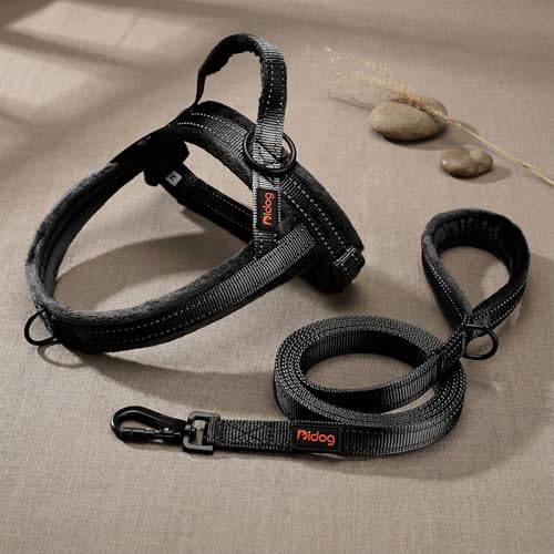 Didog Soft Flannel Padded Dog Vest Harness, No Pull/Quick Fit Reflective Dog Strap Harness, Easy for Training Walking (M:Chest 21-26", Black) - color: Black, size: M:chest 21-26"