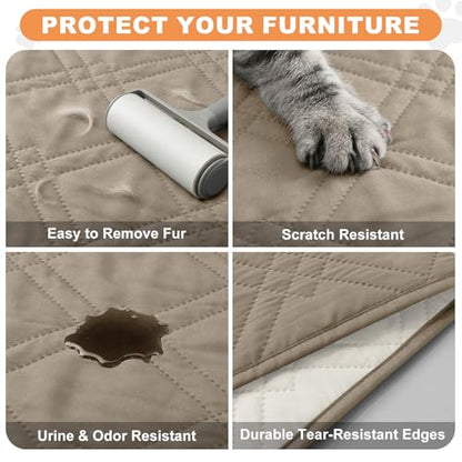 100% Waterproof Dog Bed Cover Pet Blanket 68"x82", 7-Layer Reversible Washable Bed Mat for Furniture Couch Sofa Car (Khaki+Off White)