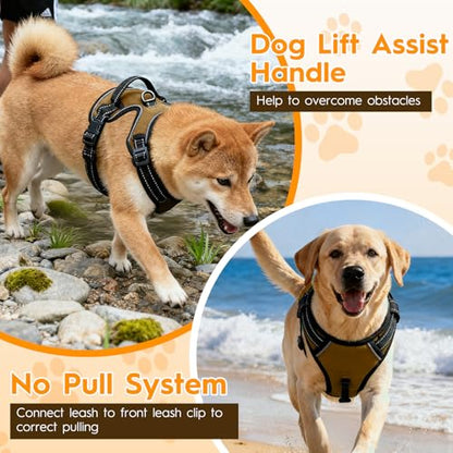 No Pull Dog Harness, No Chock Reflective Adjustable Soft Padded Pet Vest with Easy Control Handle, Easy Wearing with Stylish, Reinforced Knot, 2 Buckles - color: Brown, size: X-Small