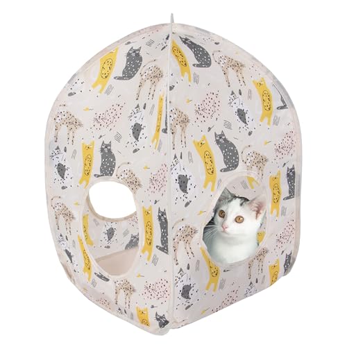 Kitty City Cat Print Pop-Up Cat Play House, Collapsible Indoor Cat Hideout with Peekaboo Openings, Lightweight Foldable Cat Cube for Play & Lounging, Pink - color: L) Cat Print Tent House (Pink)