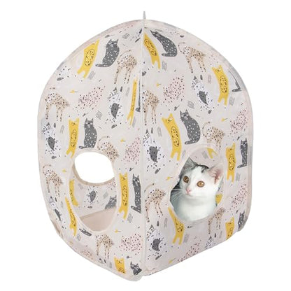 Kitty City Cat Print Pop-Up Cat Play House, Collapsible Indoor Cat Hideout with Peekaboo Openings, Lightweight Foldable Cat Cube for Play & Lounging, Pink - color: L) Cat Print Tent House (Pink)