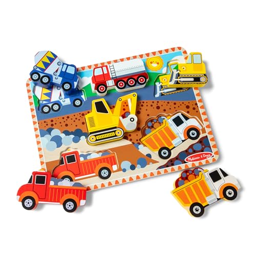 Melissa & Doug Construction Vehicles Wooden Chunky Puzzle (6 pcs) - FSC Certified - style: English Only