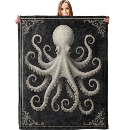 Vintage Octopus Blanket - Plush, Soft, Comfy, Lightweight, Warm, Fuzzy, Cozy Flannel Throw Blanket for Couch, Travel, Bed, Office, Outdoor - 50in×60in - color: Octopus30, size: 50in×60in