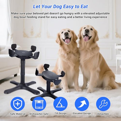 Dog Bowls,Elevated Adjustable Dog Bowl Stand with 3 Heights & Tilted Feeding Design, Raised Stand Compatible with Medium & Large Breeds(2 Pack) Black - size: B - Dog Bowls Stand 2 Pack