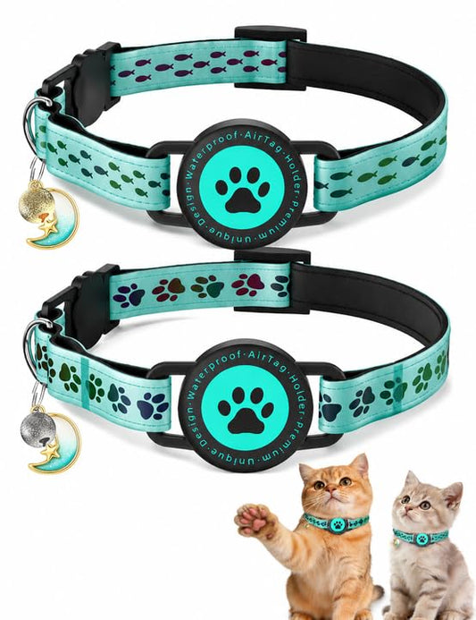 Airtag Cat Collar 2 Pack, Breakaway Cat Collar with AirTag Holder, Bell and Reflective Pattern, Lightweight Adjustable GPS Safety Collar for Cats, Boy and Girl Cats, Blue（7.5-10.75"） - color: Blue