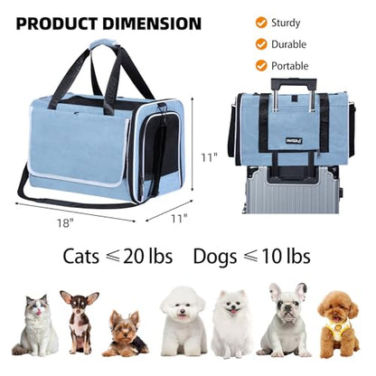 Top Loading Medium Cat Carrier with Privacy Curtain, Soft-Sided Small Pet Travel Crate Vet Approved, Little Puppy Dog Kennel Bag Suitcase Luggage Sleeve, 18x11x11 Inch Blue - color: Blue