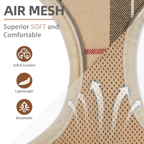 PUPTECK Soft Mesh Dog Harness and Leash Set Pet Puppy Cat Adjustable Reflective Padded Vest No Pull Harnesses, Beige, S - color: Beige, size: S (NECK: 13-15", CHEST: 14-18")