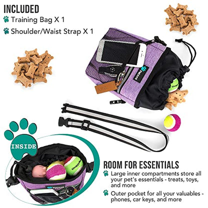 PetAmi Dog Treat Pouch, Pet Treat Pouch for Training, Dog Walking Bag Holder for Kibbles, Pet Food Toy, Dog Trainer Essentials Supplies, Poop Bag Dispenser, 3 Ways to Wear (Purple) - color: Heather Purple