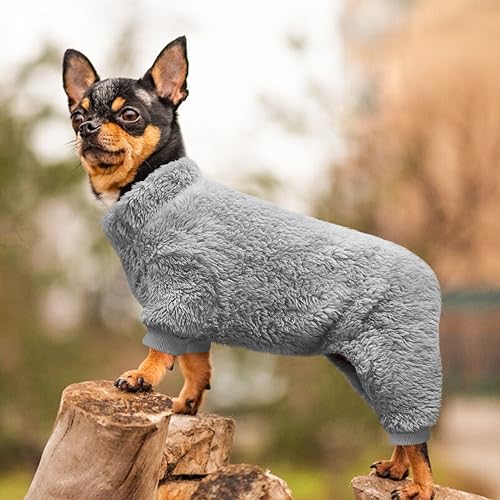 Idepet Velvet Dog Pajamas, Turtleneck Dog Sweater Fuzzy Plush Onesie Soft Cat Apparel Pet Clothes Winter Outfit Doggy Pjs Puppy Jumpsuit for Small Dogs Cats (Grey,XS) - color: Grey, size: X-Small