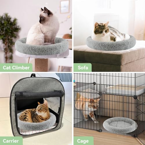 Cat Bed Mat for Indoor Cats, 15.75" Round Pad with Pillow Around, Self Warm Pet Bed for Cats Dogs Rabbit Curling Sleep/Nap, Antiskid Bottom, Washable, Medium - color: Round M (15.75 inch)