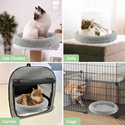 Cat Bed Mat for Indoor Cats, 15.75" Round Pad with Pillow Around, Self Warm Pet Bed for Cats Dogs Rabbit Curling Sleep/Nap, Antiskid Bottom, Washable, Medium - color: Round M (15.75 inch)