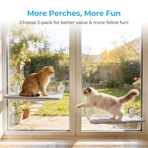 L&W BROS. 2PC Cat Window Perch with Lever Lock Suction Cups Holds up to 50 lbs Foldable & Space Saving Design Heavy Duty Window Hammock for Large or Multiple Cats (M 2Pc) - size: M