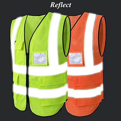 HYCOPROT High Visibility Mesh Safety Reflective Vest with Pockets and Zipper, Meets ANSI/ISEA Standards - color: Yellow, size: Medium