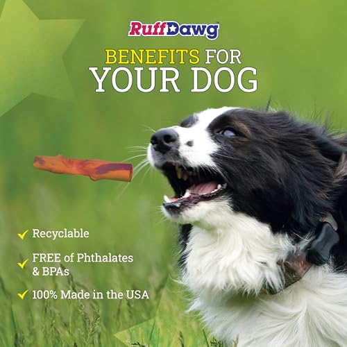 Ruff Dawg Fetch Twig Dog Toy – Durable Rubber Stick Alternative with Treat Slot – Floats, Bendable & Gentle on Teeth – Made in USA – Assorted Colors