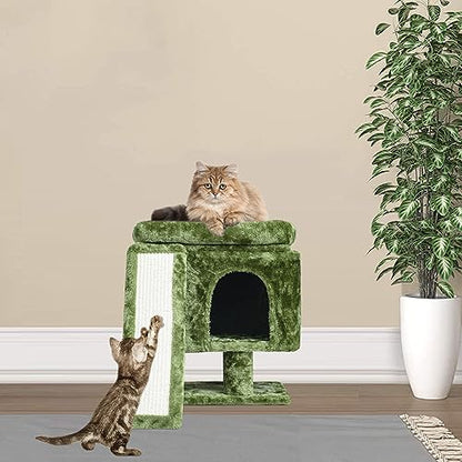 YANDLVY Small Cat Tower for Cats, Cute Cat Tree for Indoor Cats, Kittens Condo with Scratching Post and Board, Cat Cave, Modern Cat Activity House with Plush Perch (Green) - color: Green